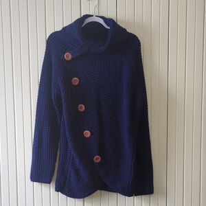 Fishermancore Cable Knit Asymmetrical Cowl Neck Blue Sweater Gracerelle Size XL